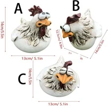 雞柵欄裝飾有趣農場雕塑雞3隻雞一組農場後院，樹脂工藝品 - 白色 - 查看 2