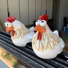 雞柵欄裝飾有趣農場雕塑雞3隻雞一組農場後院，樹脂工藝品 - 白色 - 查看 5