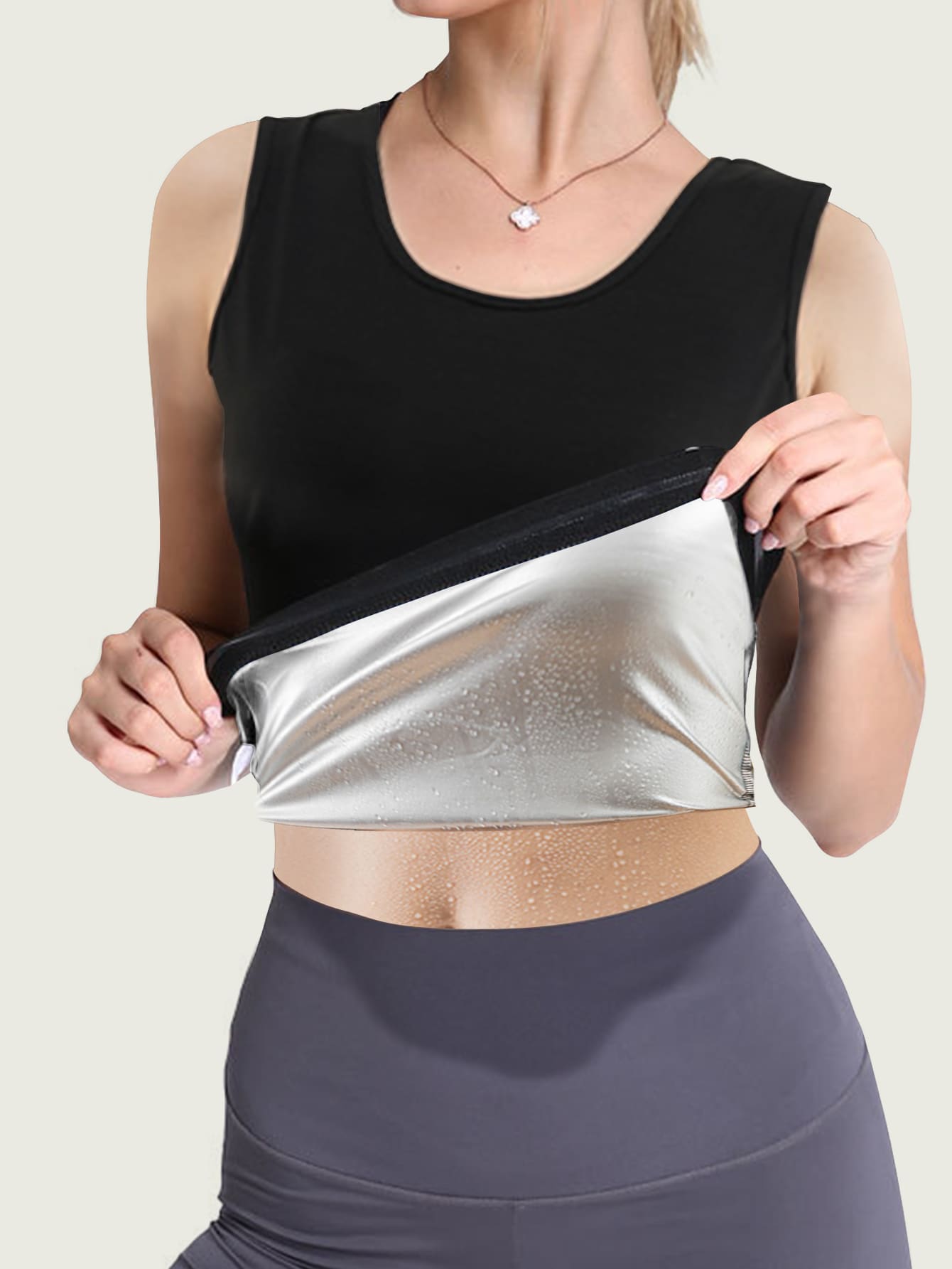 Da giả Bao mỏng Kiểm soát bụng Khỏe mạnh Ra mồ hôi Áo vest ,  chạy , Yoga Tập thể dục Áo vest Áo Shapewear Huấn luyện viên vòng eo Áo nịt ngực - Bạc - Xem 1