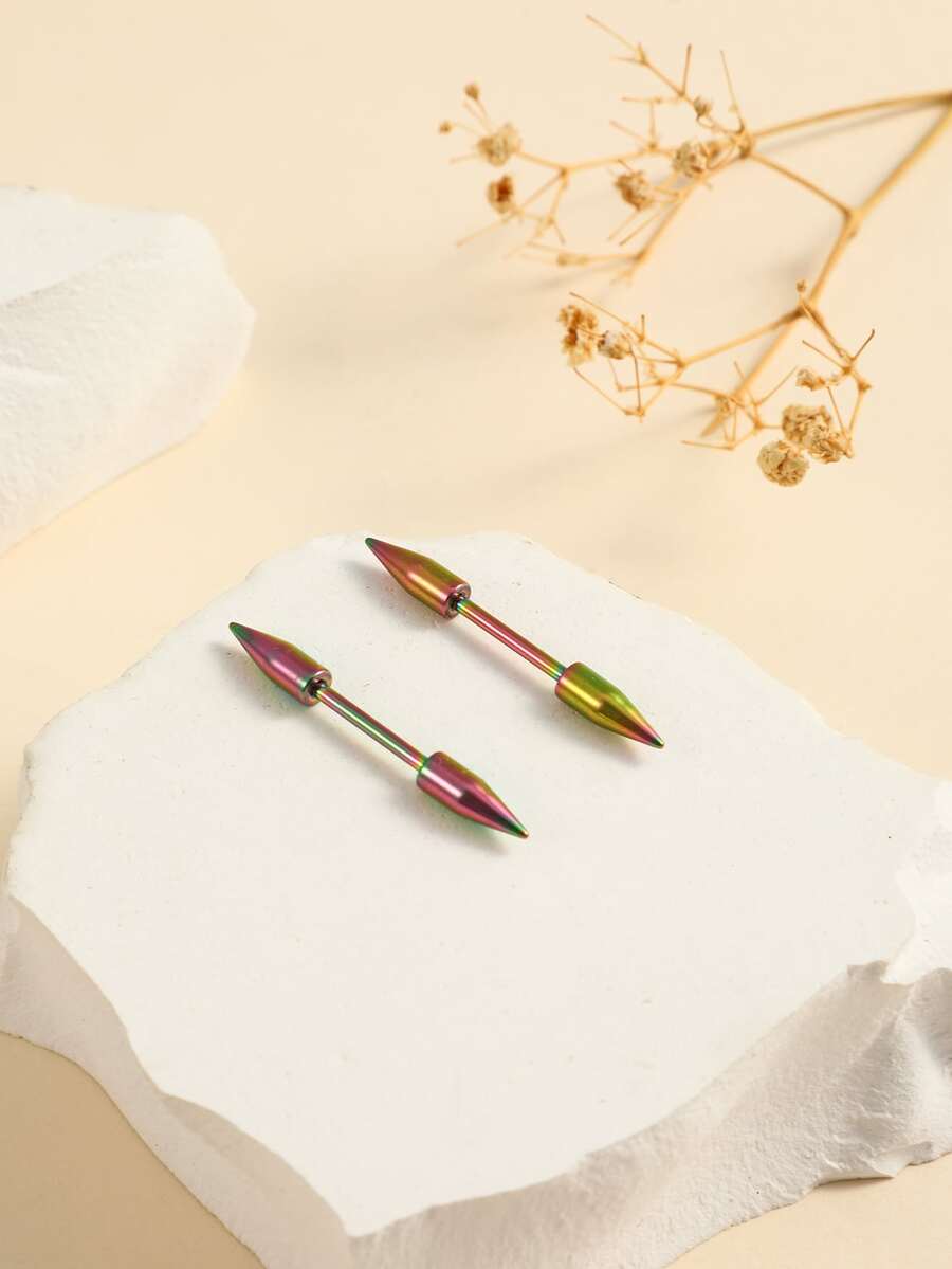 1pair Simple Style Stainless Steel Colorful Cone Shaped Nipple Studs, Couple Gift - Multicolor - View 1