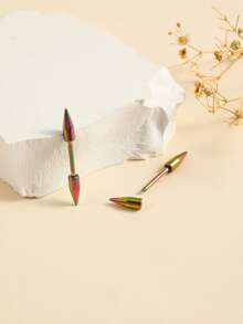 1pair Simple Style Stainless Steel Colorful Cone Shaped Nipple Studs, Couple Gift - Multicolor - View 4