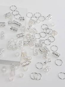 80pcs Mixed Silver Color Dreadlock Accessories Set, Personalized Street Party Braid Hair Clips Decorations, Women Hair Clips, Holiday Braided Hair Decorations, Gold Hair Accessories, Goth Y2K Fall Halloween Hair Decorations, Women Hair Accessories, Hair Styling, Head Accessories - Silver - View 5