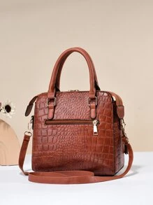 Túi xách nữ thời trang họa tiết da cá sấu - màu nâu - Xem 3