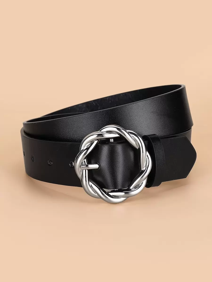1pc Braided Belt With Round Buckle Summer, School Fall, Autumn, Halloween - Black - View 1