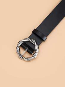 1pc Braided Belt With Round Buckle Summer, School Fall, Autumn, Halloween - Black - View 3