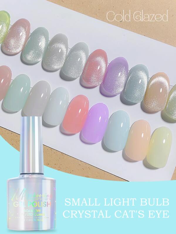 Nail Art Cat Eye Gel Polish With Glitter & High Glossy Effect GlueOn