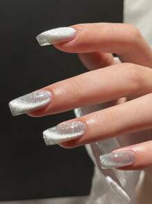 Y2K AestheticNail Art 貓眼凝膠拋光劑帶閃光和高光澤效果指甲油活力指甲油膠 - 銀色 - 查看 7