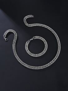 1套時尚不銹鋼極簡鏈條首飾套裝適合男士適用於禮品 - 銀色 - 查看 2