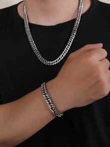 1套時尚不銹鋼極簡鏈條首飾套裝適合男士適用於禮品 - 銀色 - 查看 1