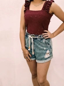 Regata blusa de alça babado tecido laise  tamanho único G 40/42