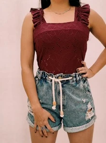 Regata blusa de alça babado tecido laise  tamanho único G 40/42