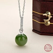 1個球型碧玉吊墜項鍊,925純銀10mm銀寶石吊墜項鍊,適用於女性生日紀念日珠寶禮物