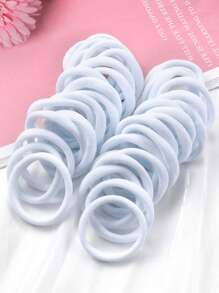 50入組女孩素色彈性髮圈適用於日常生活 - 白色 - 查看 2