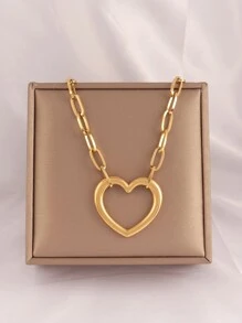 Women's Stainless Steel Heart Pendant Necklace, Punk Style Heart Charm Chain Necklace, Neck Jewelry, Gift For Valentine's Day, Mother's Day - Yellow Gold - View 4