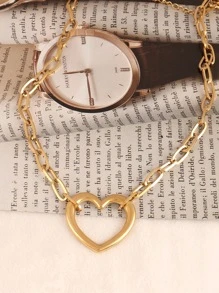 Women's Stainless Steel Heart Pendant Necklace, Punk Style Heart Charm Chain Necklace, Neck Jewelry, Gift For Valentine's Day, Mother's Day - Yellow Gold - View 6