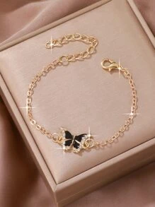 黑色水鑽蝴蝶形狀手環適合女士 - 黑色 - 查看 1