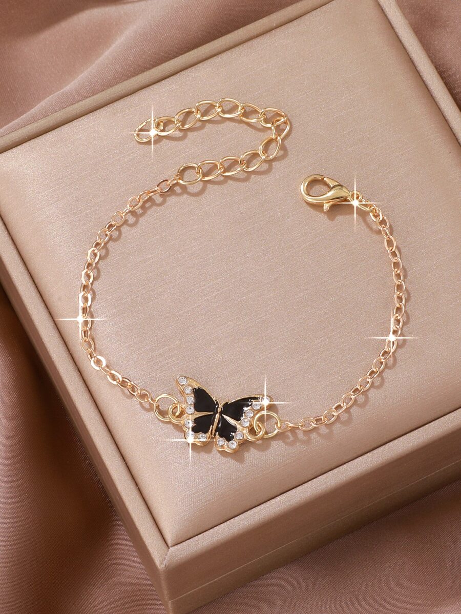 黑色水鑽蝴蝶形狀手環適合女士 - 黑色 - 查看 1
