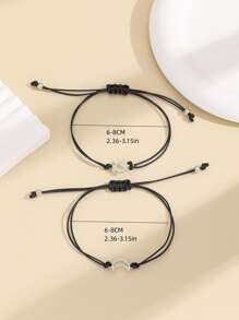 Một Vòng đeo tay cặp đôi Với Hợp kim mặt trời & Mặt dây chuyền mặt trăng , Thủ công Bện Sáp Cord Vòng tay , Ngày lễ tình nhân Qủa tặng - màu đen - Xem 4