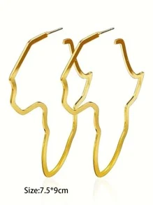 1 Pair Metal Frame Landscape Shape Big Hoop Earring for Women - Yellow Gold - View 3