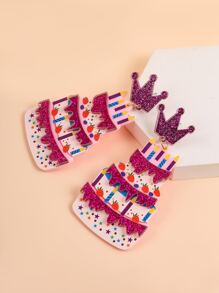 Tím/ Đỏ Long lanh Vương miện & In Nhiều lớp Bánh Hình dạng Hoa tai acrylic - bánh ngọt - Xem 2