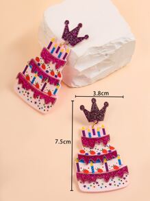 Tím/ Đỏ Long lanh Vương miện & In Nhiều lớp Bánh Hình dạng Hoa tai acrylic - bánh ngọt - Xem 3