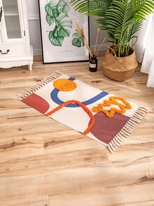 1pc Nordic Bohemian Round Shaggy Carpet, Moroccan Style Minimalist Rug For Living Room, Study, Children's Room, Bedroom, Vanity, Entryway, Sofa, Home Decor - Multicolor - View 2