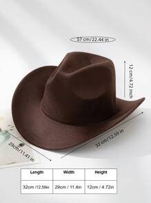 1pc Unisex Solid Cowboy Style Hat For Outdoor Cowboy Hat - Coffee Brown - View 6