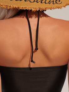 Dây rút chắc chắn bên Halter Tankini Bãi biển mùa hè - màu đen - Xem 5