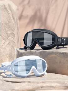 2 Stücke/Set (Badekappe + Schwimmbrille), professionelle, beschlagfreie, wasserdichte Schwimmbrille mit großem Rahmen für kurzsichtige Männer und Frauen mit Badekappe, Tauchausrüstung