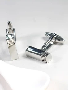 1 Pair Elegant Rectangular Copper Cufflinks For Men - Silver - View 4