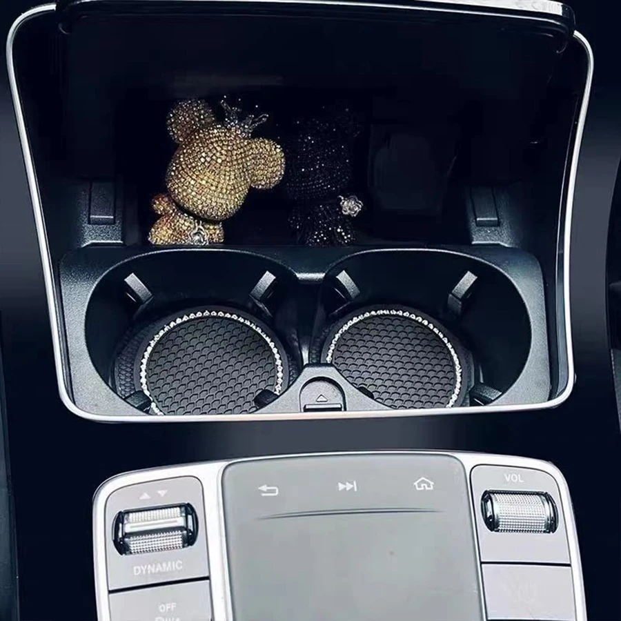 1 件水钻装饰汽车杯垫汽车内饰配件 - 黑色 - 查看 1