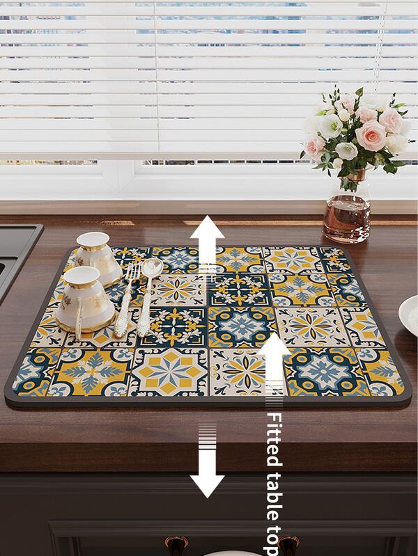 1pc Rubber, Multicolor, Washable, Absorbent Kitchen Counter Dish Drying