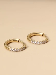 1對精美不銹鋼方晶鋯石裝飾圓耳環適合女士日常裝飾