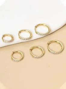 1對精美不銹鋼方晶鋯石裝飾圓耳環適合女士日常裝飾