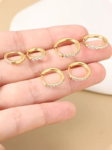 1對精美不銹鋼方晶鋯石裝飾圓耳環適合女士日常裝飾