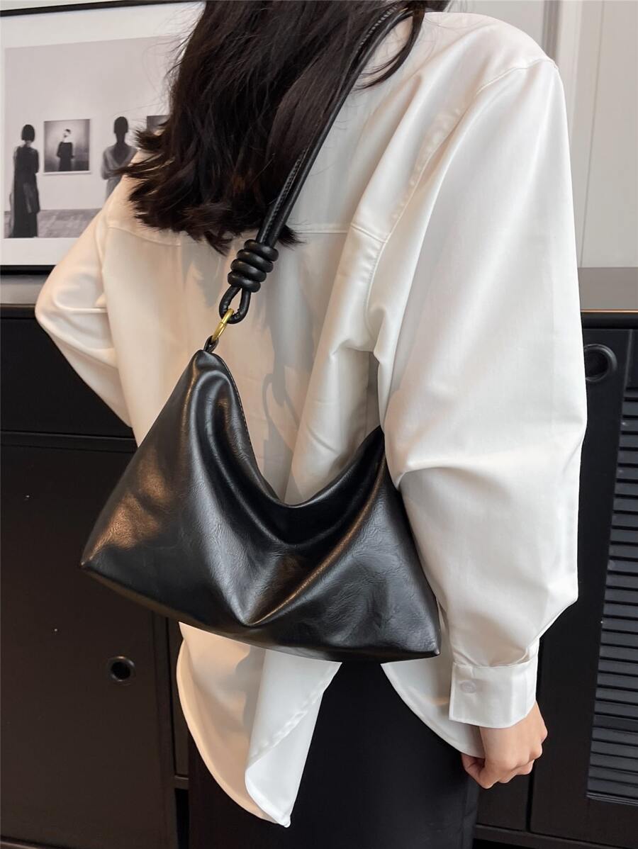 Minimalist Black Pu Shoulder Bag, Business Casual Women Bag, Perfect For Office, Business And Work - Black - View 1