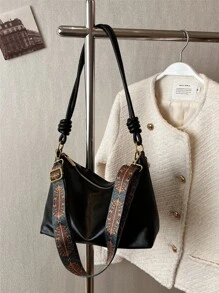 Minimalist Black Pu Shoulder Bag, Business Casual Women Bag, Perfect For Office, Business And Work - Black - View 3