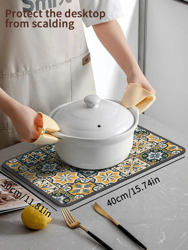 1pc Rubber, Multicolor, Washable, Absorbent Kitchen Counter Dish Drying