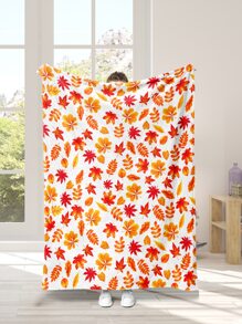 1件秋季風格金黃色葉子印花絨毯,柔軟保暖適用於沙發和床上 - 彩色 - 查看 1