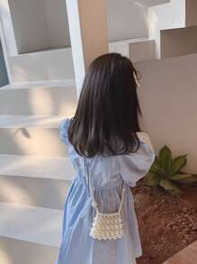 Fashion Children's Crossbody Bag, Spring/Summer New Pearl-Woven Mini Lovely Girl Shoulder Bag, Baby Girls' Outing Accessory Bag, Forest Princess Coin Purse