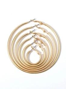 1 Đôi Phong Cách Âu Mỹ Thời Trang Đơn Giản Tròn Vòng Tròn Hình Học Sáng Bóng Bông Tai Dành Cho Nữ Đeo Hàng Ngày - Vàng - Xem 2