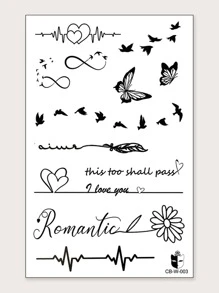 CAT QUEEN ART Tattoo Blue Bird Love Butterfly Heartbeat Word Pattern Wrist Body Tattoo Sticker Herbal Semi-permanent Two Weeks Non-reflective Tattoo Sticker 1 Pack - Black - View 7