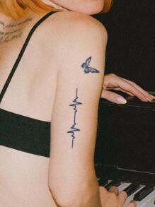 CAT QUEEN ART Tattoo Blue Bird Love Butterfly Heartbeat Word Pattern Wrist Body Tattoo Sticker Herbal Semi-permanent Two Weeks Non-reflective Tattoo Sticker 1 Pack - Black - View 2