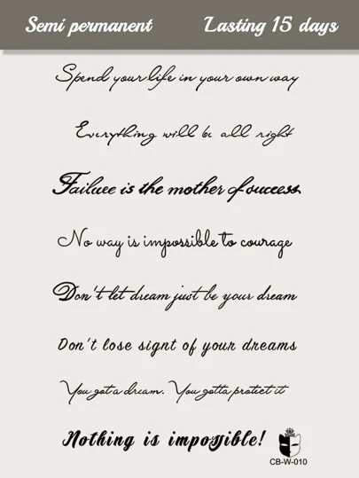 件藍色紋身風格臨時紋身貼紙，含草藥內容，引用圖案設計適用於手腕和身體，不反光，可持續 2 週