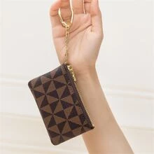 2023 新款緊湊型零錢包,創意裝飾女用迷你鑰匙圈錢包,簡約印花設計 - 棕色 - 查看 7