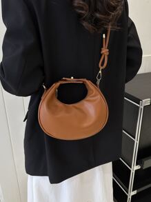 時尚素色復古簡單風格手提包 - 棕色 - 查看 5