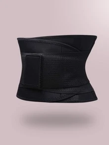 Double-Layer Hook And Loop Design Breathable Hollow Out Waist Belt For Fitness Training Support, Adjustable Elastic Waistband Shapewear Waist Trainer Corset - Black - View 6