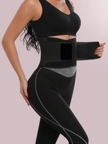 Double-Layer Hook And Loop Design Breathable Hollow Out Waist Belt For Fitness Training Support, Adjustable Elastic Waistband Shapewear Waist Trainer Corset - Black - View 1