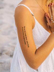 CAT QUEEN ART 1pc Blue Word & Sentence & Flower Pattern Semi-Permanent Herbal Tattoo Sticker For Wrist, Non-Fading, Non-Reflective, Lasting 14 Days - Black - View 3