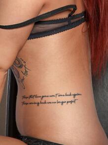 CAT QUEEN ART 1pc Blue Word & Sentence & Flower Pattern Semi-Permanent Herbal Tattoo Sticker For Wrist, Non-Fading, Non-Reflective, Lasting 14 Days - Black - View 4